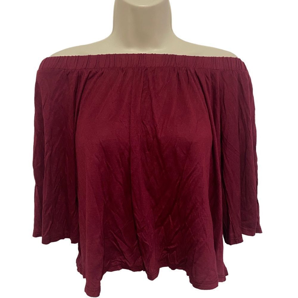 J STORY Off Shoulder Flowy Cropped Blouse Top